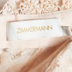 Pre Owned Zimmermann Peach Linen Silk Lace Butterfly Flutter Blouse L