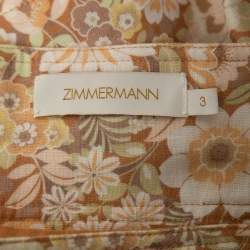 Zimmermann Orange Floral Printed Linen Lace-Up Mini Skirt L