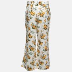 Pre Owned Zimmermann White Floral Printed Linen Belted Straight Pants M