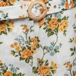 Pre Owned Zimmermann White Floral Printed Linen Belted Straight Pants M