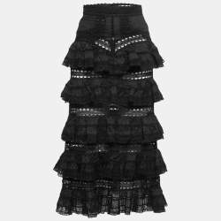 Zimmermann Black Lace Tiered Ruffled Skirt S
