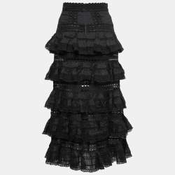 Zimmermann Black Lace Tiered Ruffled Skirt S