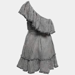 Zimmermann Black Checkered Patterned Linen Belted Mini Dress L