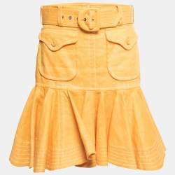 Zimmermann Orange Linen Belted Ruffled Mini Skirt M