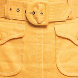 Zimmermann Orange Linen Belted Ruffled Mini Skirt M