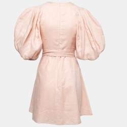 Zimmermann Light Pink Linen Full-Sleeve Mini Dress S
