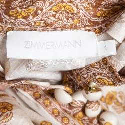 Zimmermann Cream & Yellow Paisley Printed Belted Mini Dress M