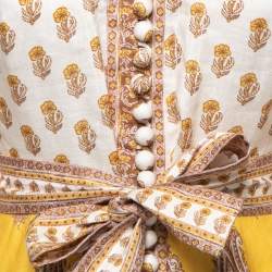 Zimmermann Cream & Yellow Paisley Printed Belted Mini Dress M