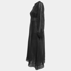 Zimmermann Black Linen Eyelet Lace Trim Midi Dress M