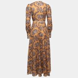 Pre Owned Zimmermann Brown Floral Cotton Lace-Trimmed Maxi Dress S