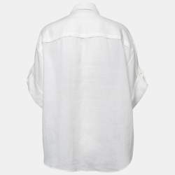 Pre Owned Zimmermann White Ramie Pocket-Detail Short-Sleeve Shirt L