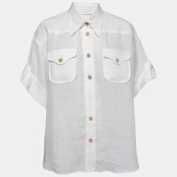 Pre Owned Zimmermann White Ramie Pocket-Detail Short-Sleeve Shirt L