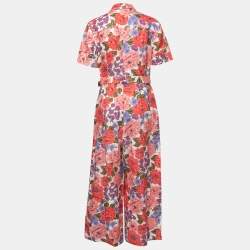 Pre Owned Zimmermann Multicolor Floral Printed Linen Belted Jumpsuit L