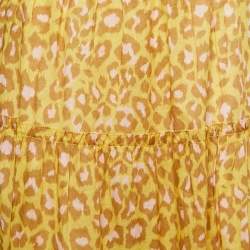 Zimmermann Yellow Animal Printed Cotton Tiered Midi Skirt L