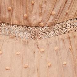 Pre Owned Zimmermann Brown Dotted Chiffon Lace Trimmed Midi Dress M