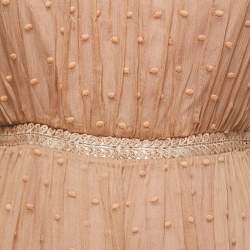 Pre Owned Zimmermann Brown Dotted Chiffon Lace Trimmed Midi Dress M