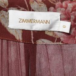 Pre Owned Zimmermann Burgundy Floral Printed Silk Sleeveless Midi Dress S
