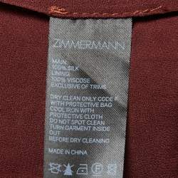 Pre Owned Zimmermann Burgundy Floral Printed Silk Sleeveless Midi Dress S