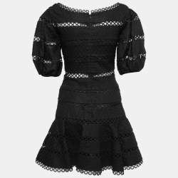 Pre Owned Zimmermann Black Dotted Cotton & Linen Lace Trimmed Flared Dress S