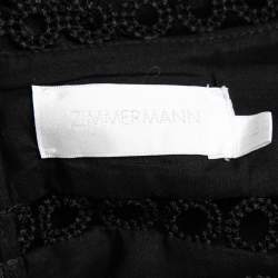 Pre Owned Zimmermann Black Dotted Cotton & Linen Lace Trimmed Flared Dress S