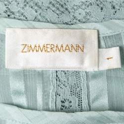 Pre Owned Zimmermann Pale Blue Striped Silk Whitewave Veil Mini Dress M