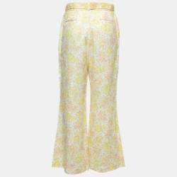 Pre Owned Zimmermann Yellow Floral Printed Linen Belted Wide Leg Trousers M