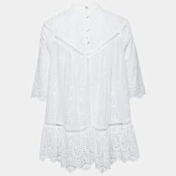 Pre Owned Zimmermann White Embroidered Cotton Scalloped Blouse L