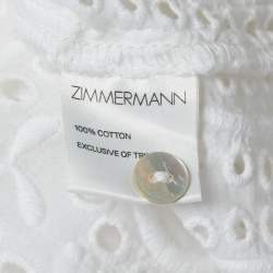 Pre Owned Zimmermann White Embroidered Cotton Scalloped Blouse L