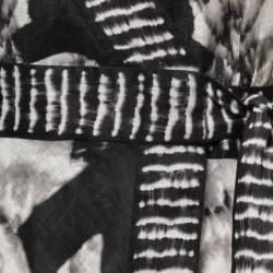 Pre Owned Zimmermann Black/White Linen Tie Dyed Wrap Midi Dress S