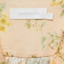 Pre Owned Zimmermann Light Pink Floral Printed Linen Ruffled Mini Dress M