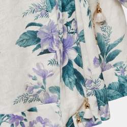 Pre Owned Zimmermann Off White Floral Printed Linen Wrap Mini Dress L