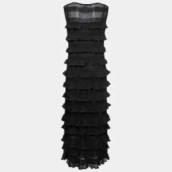 Zimmermann Black Knit Tiered Ruffle Sleeveless Maxi Dress L