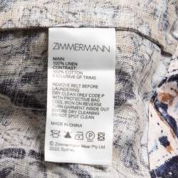 Pre Owned Zimmermann Blue Printed Linen High Neck Belted Mini Dress L