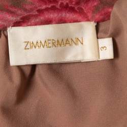 Pre Owned Zimmermann Brown Floral Printed Chiffon Silk Belted Playsuit L