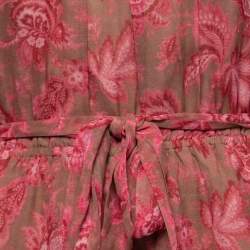 Pre Owned Zimmermann Brown Floral Printed Chiffon Silk Belted Playsuit L