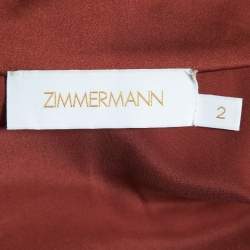 Pre Owned Zimmermann Rust Brown Silk Satin Wrap Midi Dress M