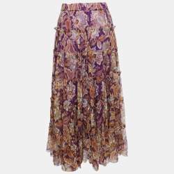 Zimmermann Purple Printed Silk Midi Skirt S