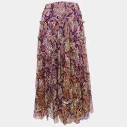 Zimmermann Purple Printed Silk Midi Skirt S