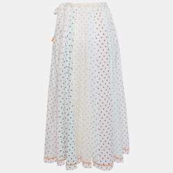 Zimmermann White Multicolor Dot Printed Cotton Midi Skirt M