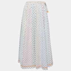 Zimmermann White Multicolor Dot Printed Cotton Midi Skirt M