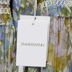 Pre Owned Zimmermann Multicolor Floral Printed Silk Tie Detail Midi Dress L