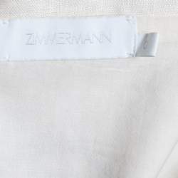 Zimmerman Cream/Yellow Floral Print Linen Scalloped Peplum Top S