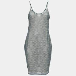 Pre Owned Zimmermann Green/Navy Blue Patterned Knit Beach Cover Up Dress L