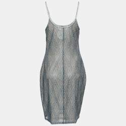 Pre Owned Zimmermann Green/Navy Blue Patterned Knit Beach Cover Up Dress L