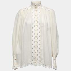 Pre Owned Zimmermann White Ramie High Neck Full Sleeve Top S