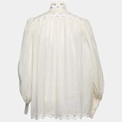 Pre Owned Zimmermann White Ramie High Neck Full Sleeve Top S