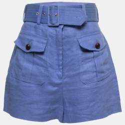 Zimmerman Blue Linen Corsage Belted Shorts M