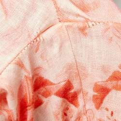Pre Owned Zimmermann Orange Floral Printed Linen Wooden Beads Belted Mini Dress M