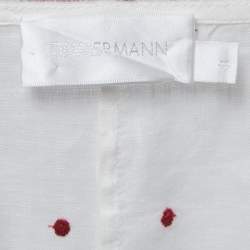 Pre Owned Zimmermann White/Brown Embroidered Linen Belted Waist V-Neck Mini Dress L