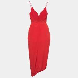 Pre Owned Zimmermann Red Silk Plunge Draped Dress M
